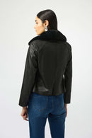 Faux Fur Collar Jacket - Black