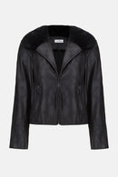 Faux Fur Collar Jacket - Black