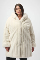 Faux Fur Reversible Hooded Coat - Vanilla