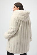 Faux Fur Reversible Hooded Coat - Vanilla