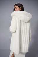 Faux Fur Reversible Hooded Coat - Vanilla