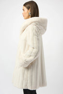Faux Fur Reversible Hooded Coat - Vanilla