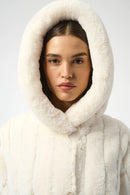 Faux Fur Reversible Hooded Coat - Vanilla