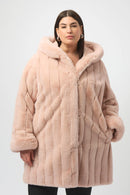 Faux Fur Reversible Hooded Coat - Rose