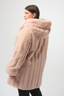 Faux Fur Reversible Hooded Coat - Rose