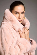 Faux Fur Reversible Hooded Coat - Rose