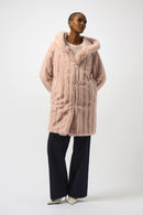 Faux Fur Reversible Hooded Coat - Rose