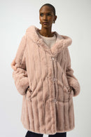 Faux Fur Reversible Hooded Coat - Rose