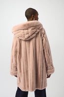Faux Fur Reversible Hooded Coat - Rose