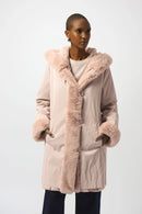 Faux Fur Reversible Hooded Coat - Rose