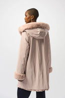Faux Fur Reversible Hooded Coat - Rose