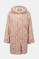 Faux Fur Reversible Hooded Coat - Rose