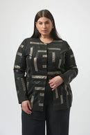 Leatherette Collarless Jacket - Black/multi