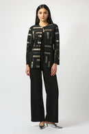 Leatherette Collarless Jacket - Black/multi