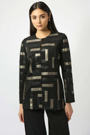 Leatherette Collarless Jacket - Black/multi