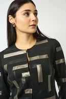 Leatherette Collarless Jacket - Black/multi