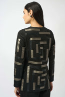 Leatherette Collarless Jacket - Black/multi