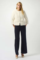 Faux Fur Collarless Jacket - Vanilla