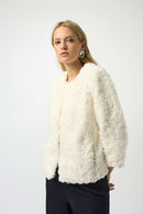 Faux Fur Collarless Jacket - Vanilla