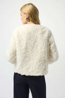 Faux Fur Collarless Jacket - Vanilla