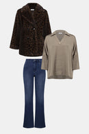 Faux Fur Leopard Coat - Beige/black