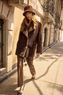 Faux Fur Leopard Coat - Beige/black