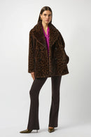 Faux Fur Leopard Coat - Beige/black