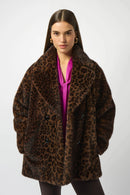 Faux Fur Leopard Coat - Beige/black