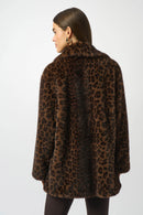 Faux Fur Leopard Coat - Beige/black