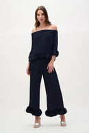 Georgette Off Shoulder Top - Midnight Blue
