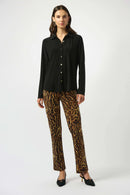 Button-Front Straight Blouse - Black