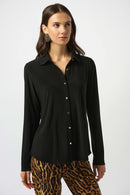 Button-Front Straight Blouse - Black
