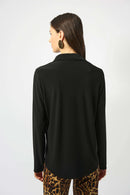 Button-Front Straight Blouse - Black