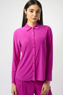 Button-Front Straight Blouse - Cosmos