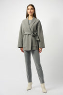 Wool Blend Belted Coat - Light Grey