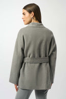 Wool Blend Belted Coat - Light Grey