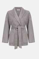 Wool Blend Belted Coat - Light Grey