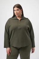 Zipped Collar Boxy Jumper - Avocado