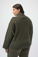 Zipped Collar Boxy Jumper - Avocado