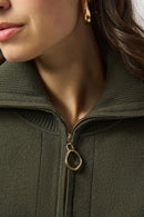 Zipped Collar Boxy Jumper - Avocado