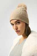 Knit Faux Fur Pompom Hat - Taupe Melange