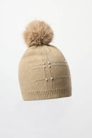 Knit Faux Fur Pompom Hat - Taupe Melange