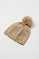 Knit Faux Fur Pompom Hat - Taupe Melange