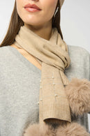 Knit FauxFur Pompom Scarf - Taupe Melange