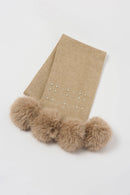 Knit FauxFur Pompom Scarf - Taupe Melange