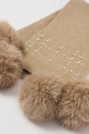 Knit FauxFur Pompom Scarf - Taupe Melange