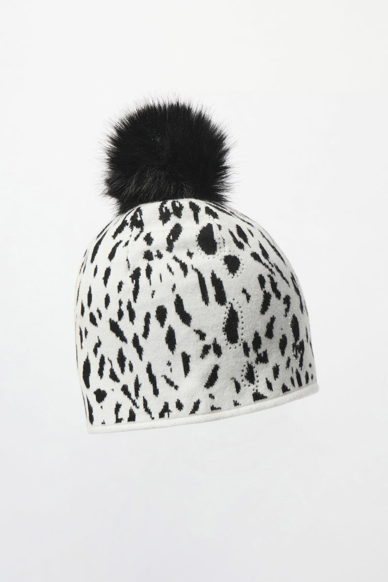 Animal Print Pompom Hat - Winter White/black