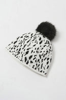 Animal Print Pompom Hat - Winter White/black