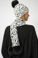 Animal Print Pompom Scarf - Winter White/black