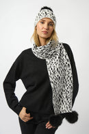 Animal Print Pompom Scarf - Winter White/black